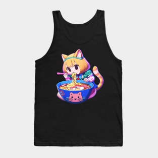 Cute cat eating ramen Tank Top